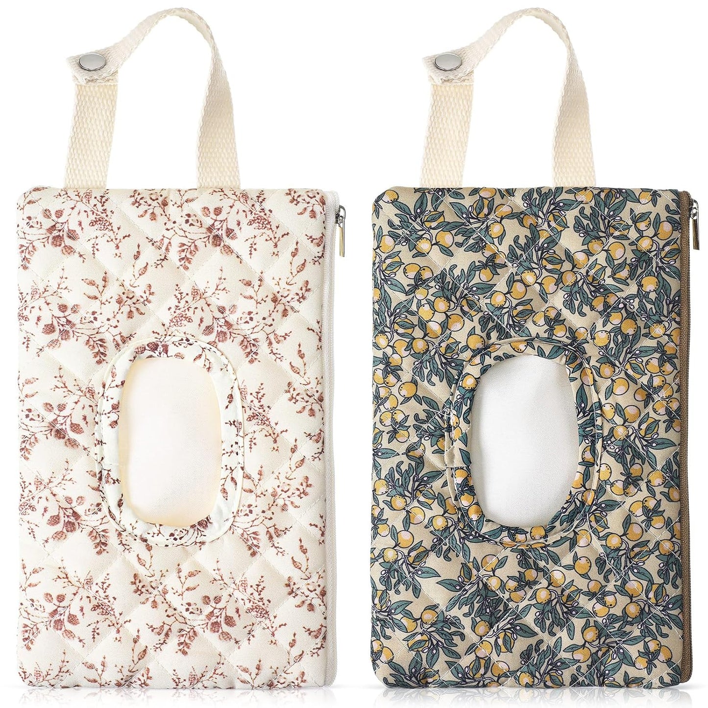 2 Pcs Quilted Diaper and Wipes Pouch Portable Hanging Floral Wet Wipe Bag Diaper Bag Reusable Wipes Pouch for for Stroller Car Travel Infant Diapering Organizer (Mixed Floral)