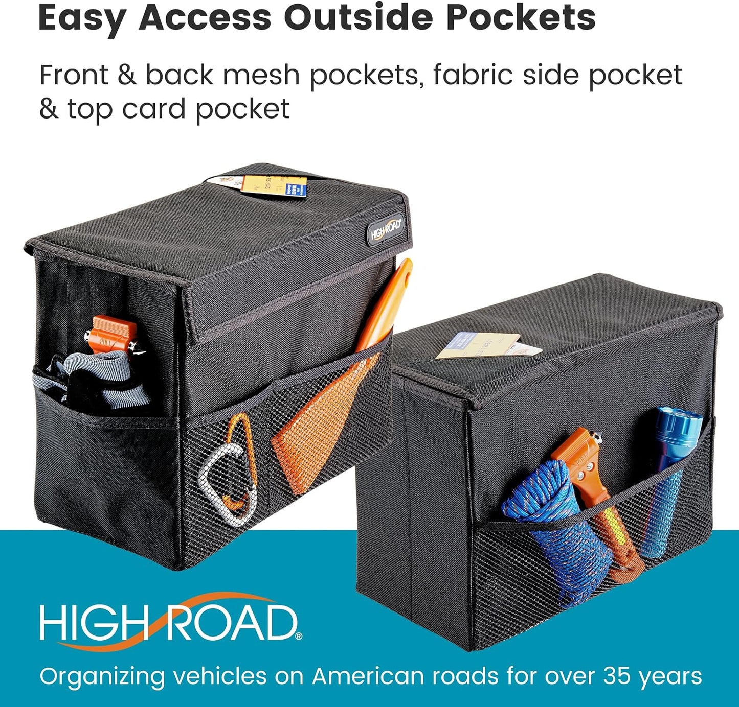 High Road Carganizer Car Storage Bin with Lid - Multipurpose Storage Box for Car for the Back Seat, Front Seat or Trunk - Univeral Car Organizer Fits All Vehicles