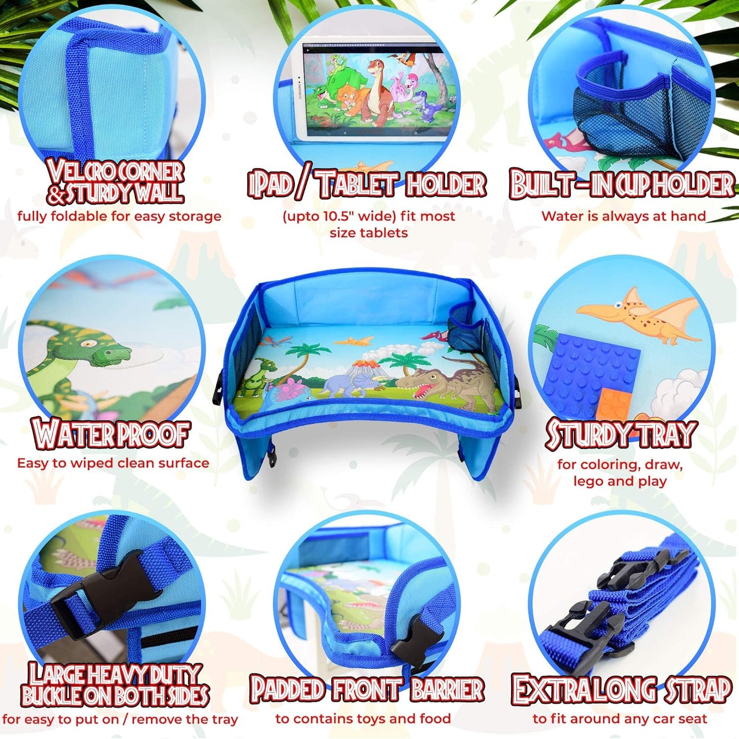 ecoZen Lifestyle Kids Travel Tray & Toddler Lap Desk Organizer - Airplane and Car Seat Table for Road Trip Essentials - Airplane Must Haves for Toddlers - Carseat Tray Kid Travel - Lap Table