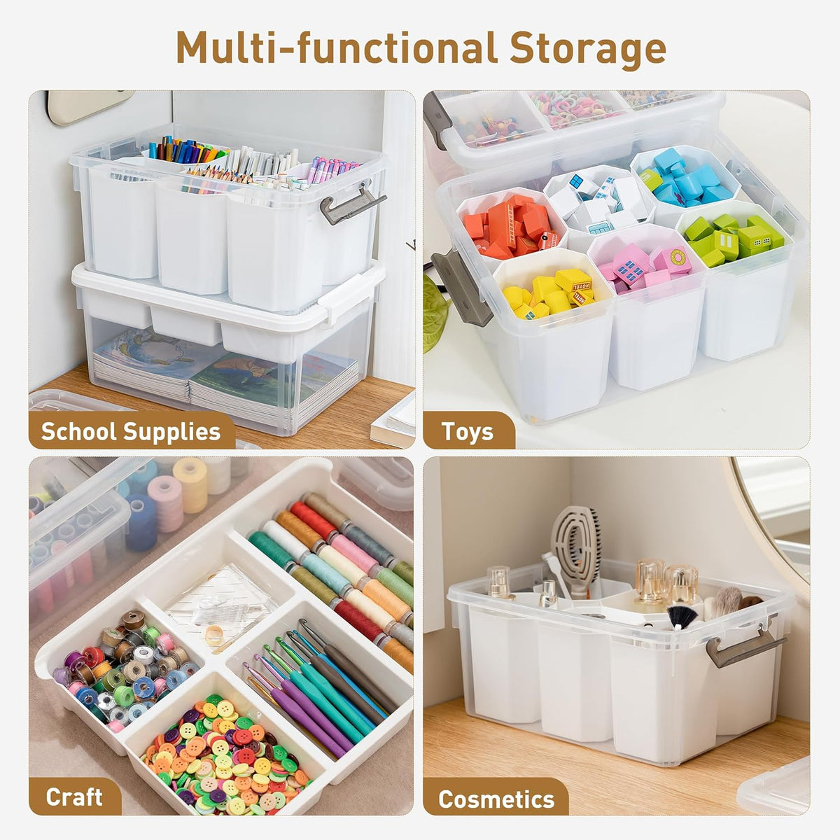 Citylife 17QT 4-Pack Storage bins with Lid 6 Marker inserts Buildable Lid