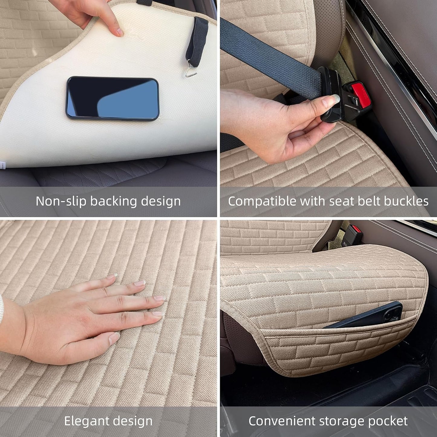 Linen Car Seat Covers Front Seat Covers - 2 PCS Durable & Non-Slip Breathable Cloth Fabric Car Seat Protector, Universal Fit for Most Automotive, Vans, SUVs, Trucks - Beige