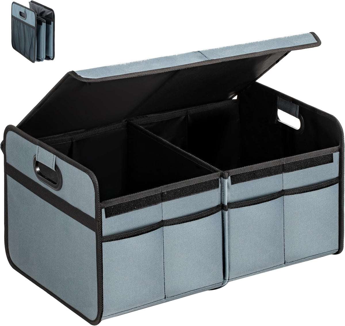 YSSOA Trunk Organizer for Car/SUV/Truck, Collapsible 2 Compartment Automotive Storage Box, 600D Waterproof Oxford Polyester 50L Travel Accessories, Anti-slip & Leak-proof, Black, 2 Pack