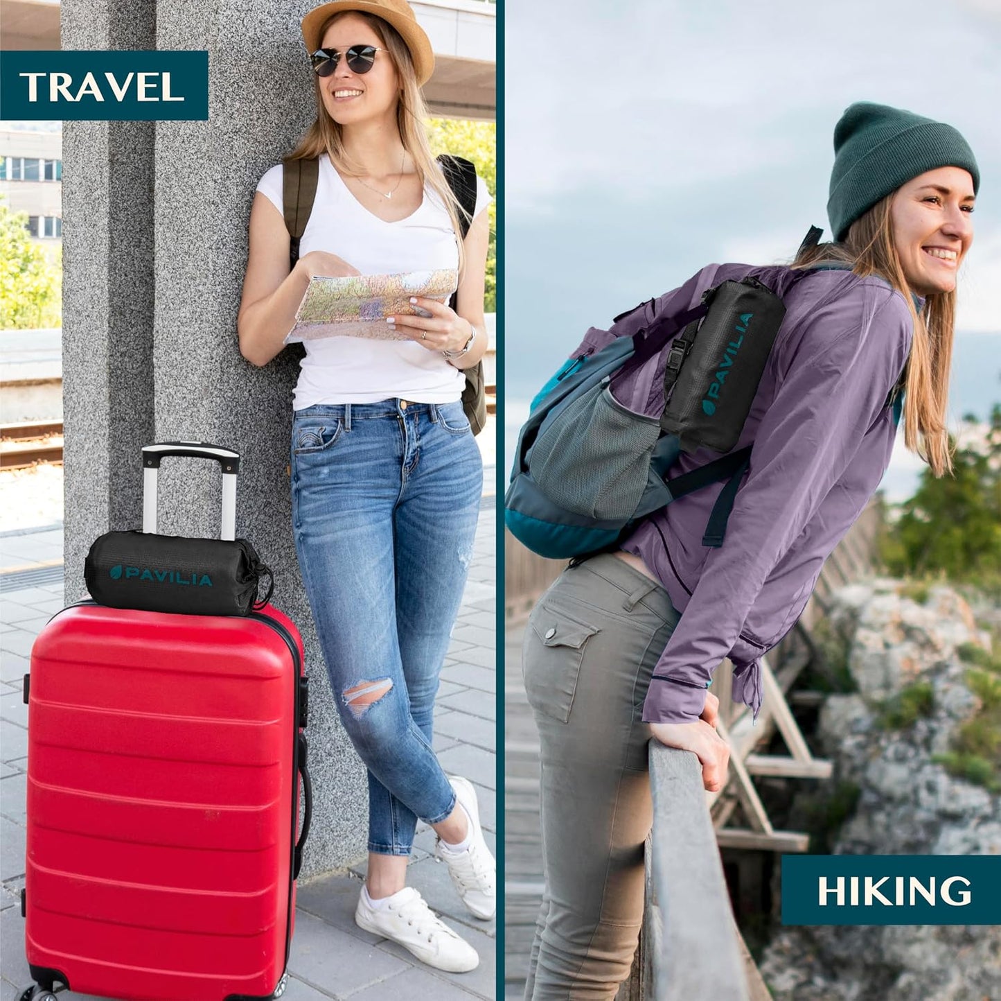 PAVILIA Travel Blanket Airplane Compact with Bag, Lightweight Soft Fleece Plane Blanket Long Flights, Camping Road Trips, Packable Travel Gift Essentials with Luggage Backpack Strap, 65x40, Black