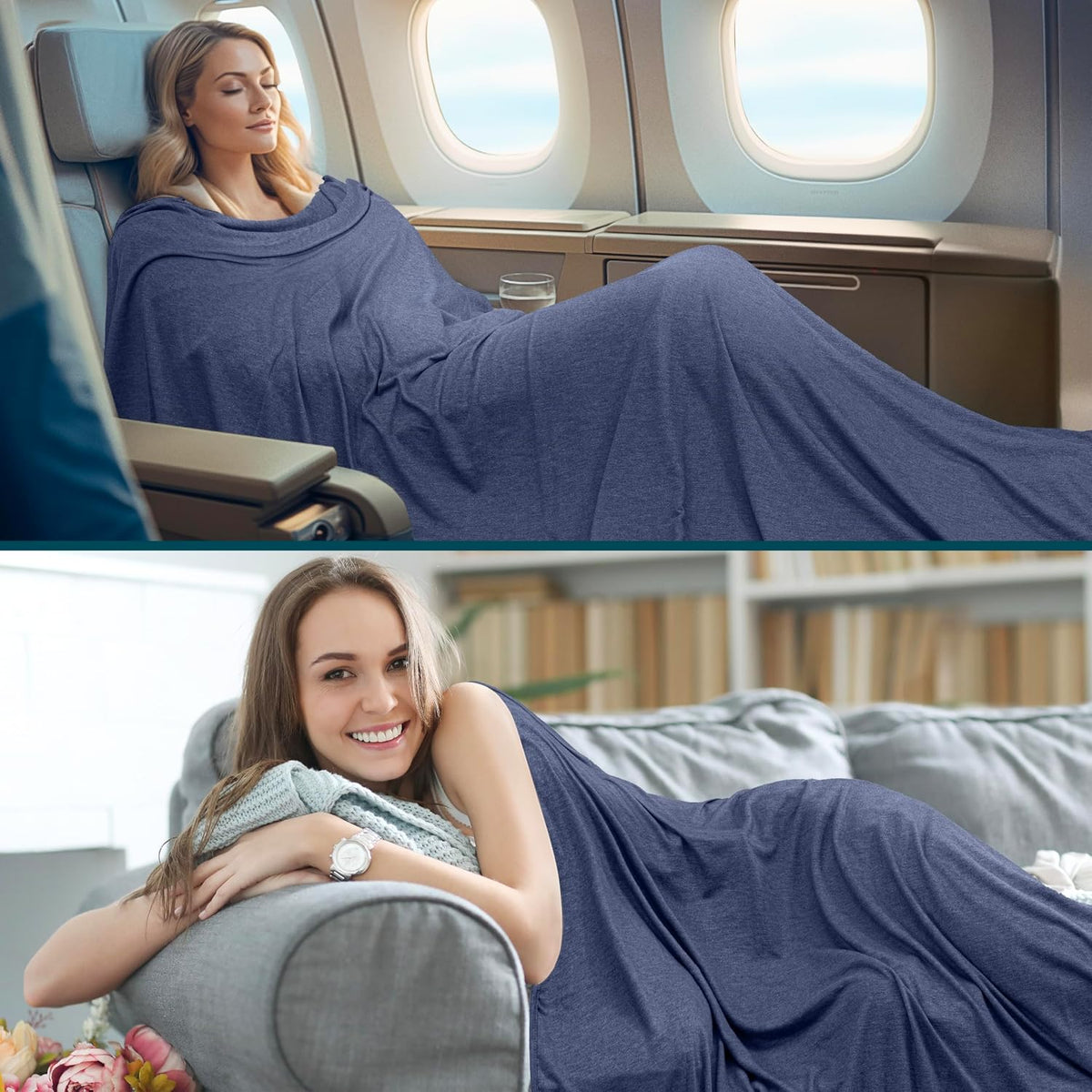 PAVILIA Travel Blanket Airplane Compact with Bag, Lightweight Soft Fleece Plane Blanket Long Flights, Camping Road Trips, Packable Travel Gift Essentials with Luggage Backpack Strap, 65x40, Navy Blue