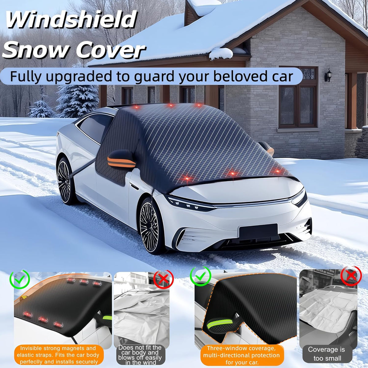 Car Windshield Cover, Magnetic Windshield Snow Cover (Orange)