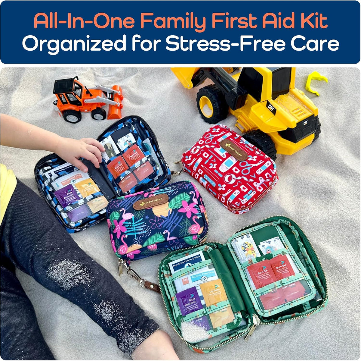Keep Going Travel First Aid Kit for Kids – 130 Pc.for Purse, Diaper Bag, Backpack, & Suitcase, with Latex-Free Bandages – 7 x 5 x 2 in. Travel First Aid Kit TSA-Approved
