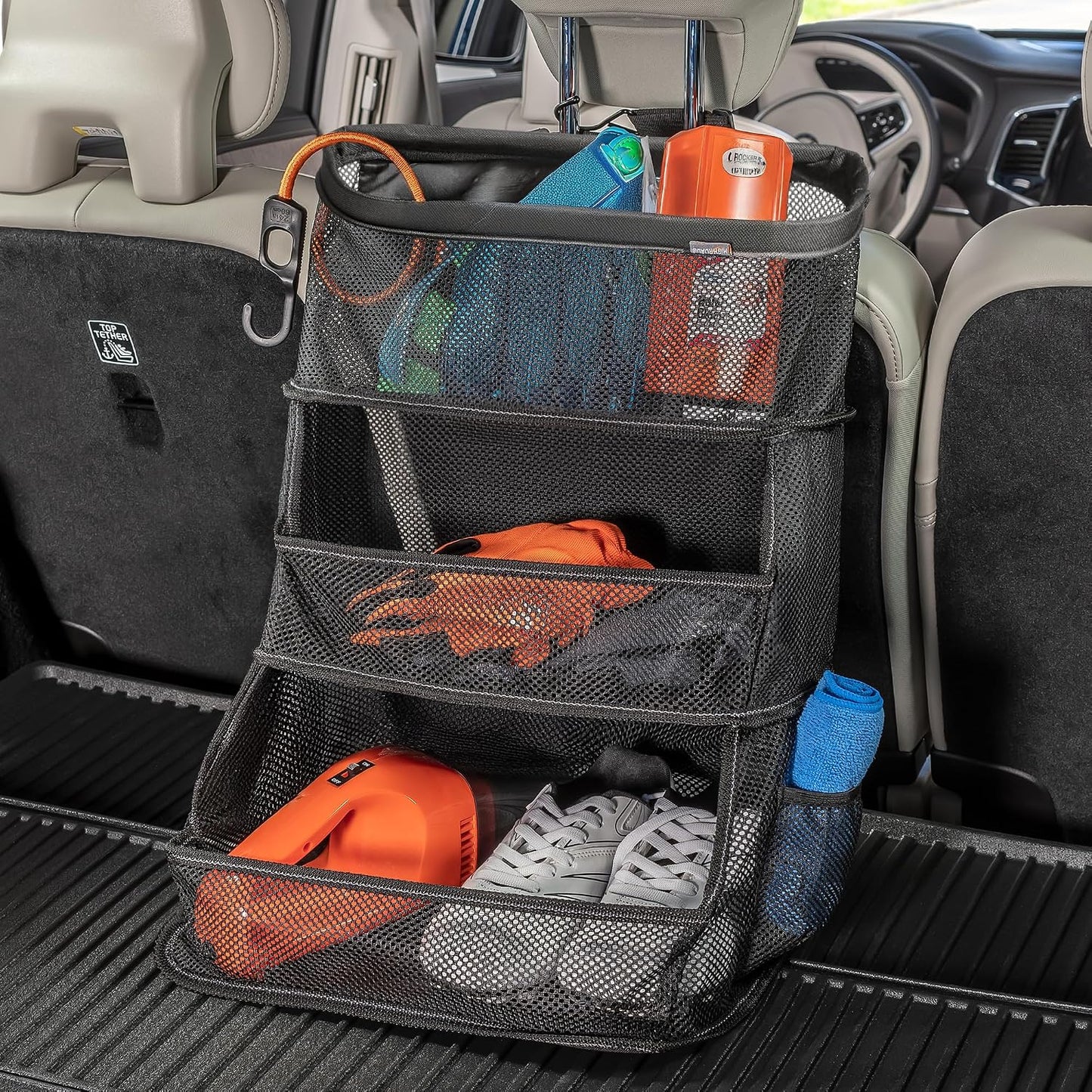 High Road Multipurpose Car Storage Organizer with Mesh Bins - SUV Trunk Organizer, Passenger Seat Organizer or Back Seat Storage Caddy