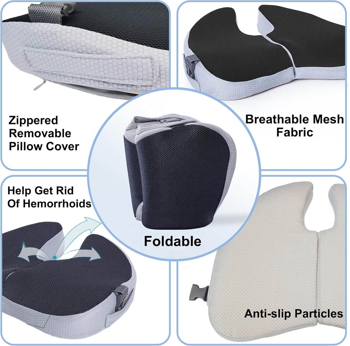 Travel Seat Cushion For Airplane, Small Foldable Hemorrhoid Pillow | Compact Airplane Seat Cushion For Long Flights, Travel Essentials For Comfort, Seat Cushion For Sciatica Pain Relief