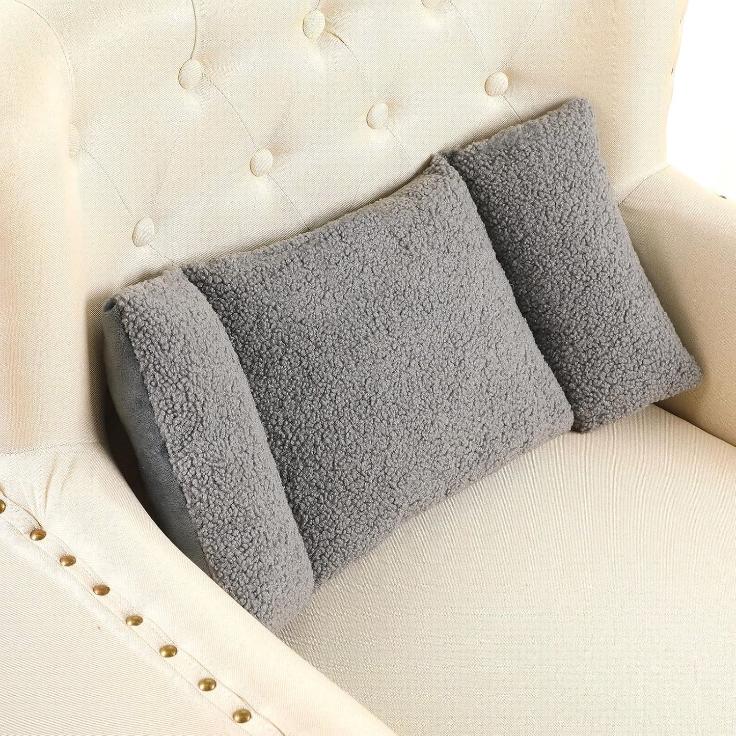 Queekay Fleece Lumbar Support Pillow 3 Section Back Pillow Office Chair for Back Support Comfortable Lumbar Cushion for Car Seat Pain Relief Sofa Rest(Deep Blue)