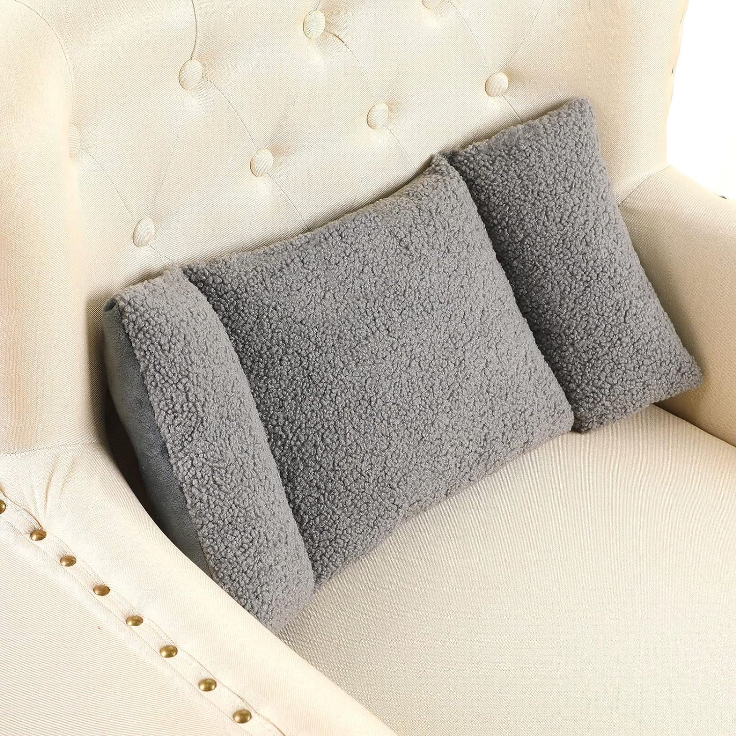 Queekay Fleece Lumbar Support Pillow 3 Section Back Pillow Office Chair for Back Support Comfortable Lumbar Cushion for Car Seat Pain Relief Sofa Rest(Brown)