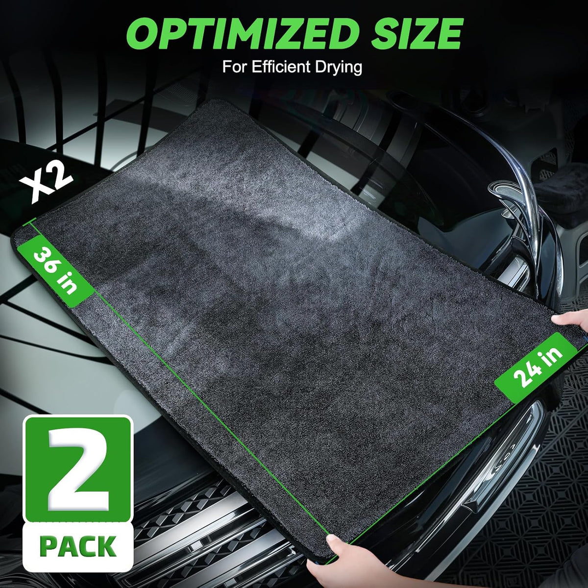 SMINDER 2-Pack Microfiber Towels for Cars 36"x24", Extra Large Ultra Absorbent Car Wash Drying Towels Detailing Supplies for SUVs and Trucks, No Streaks, Spots or Scratches