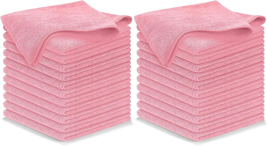 USANOOKS Microfiber Cleaning Cloth Light Pink - 24 Pcs 12.5"x12.5" - High Performance - 1200 Washes, Ultra Absorbent Towels Weave Grime & Liquid for Streak-Free Mirror Shine - Car Washing Cloth