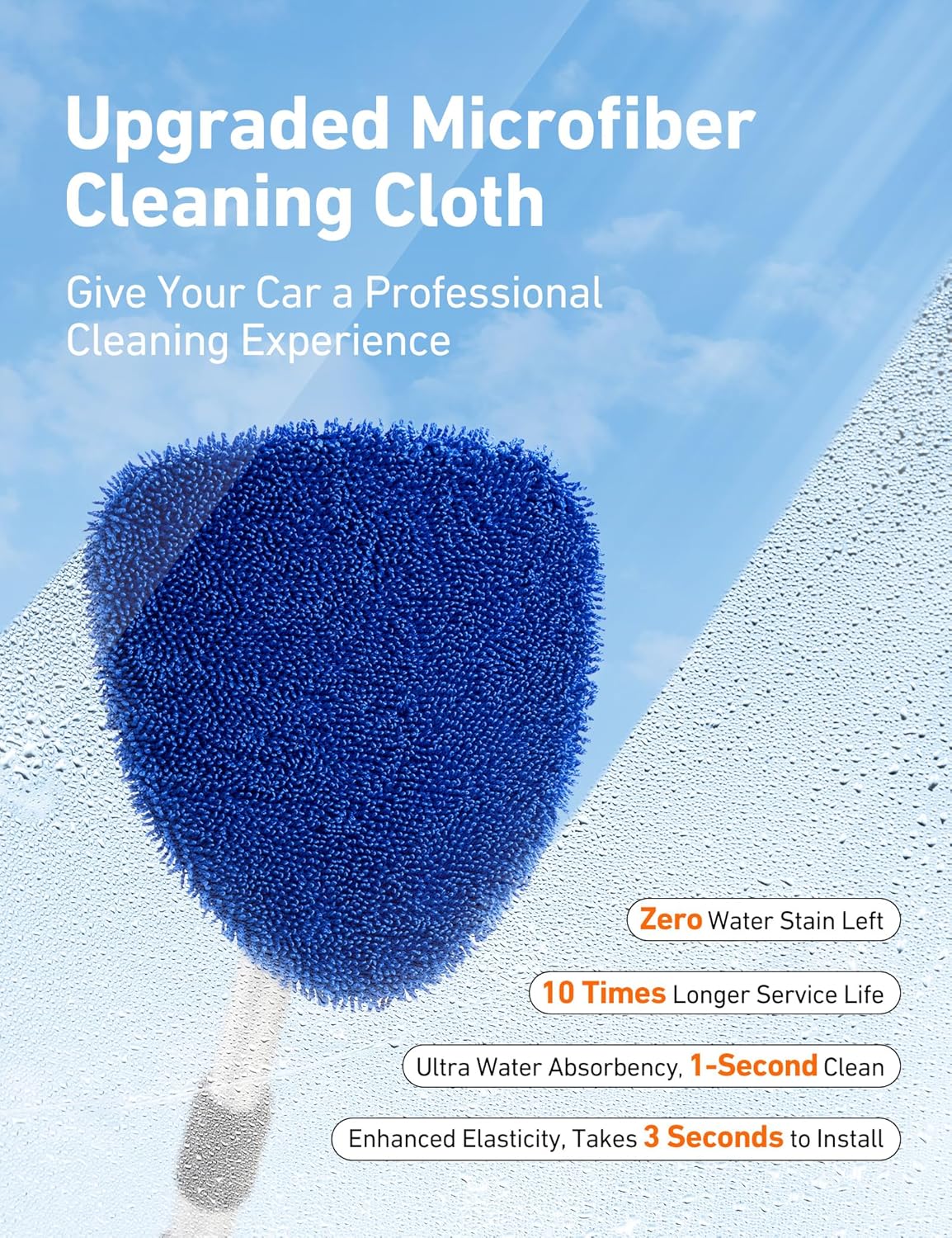 AstroAI 21" Extra-Long Windshield Cleaner Tool, Car Interior Detailing Cleaning Kit with Extendable Handle and 4 Upgraded Reusable Microfiber Pads, Auto Glass Wiper Brush Kit for Cars, Blue