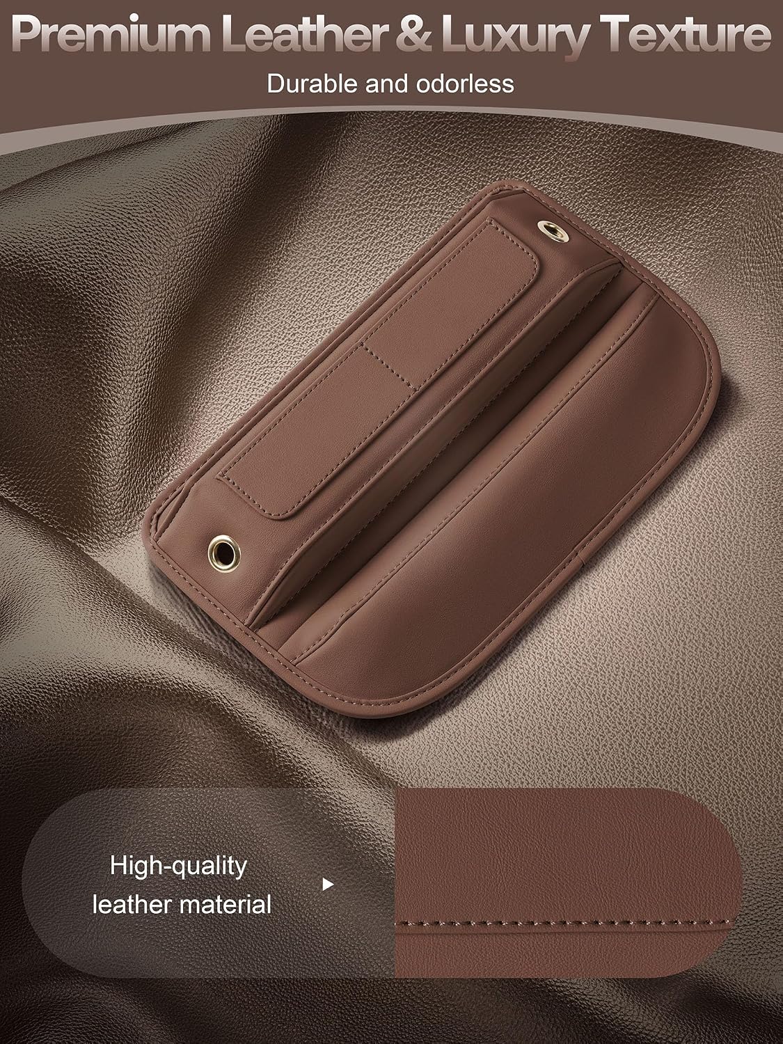 Universal Fit Premium Leather Car Seat Gap Filler Organizer, Center Console Organizer with Card Slots, Clever Gifts for Car SUV Truck Owners (Brown, 1 Pack)