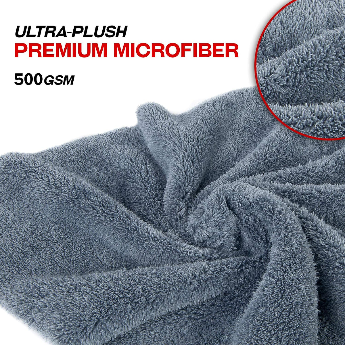 Detailer's Preference Extra Absorbent Ultra Plush 500GSM Edgeless Microfiber Towels, Car Detailing & Home, Streak-Free, Lint-Free, Scratch-Free, Machine Washable & Reusable, 16x16 Inch, 6-Pack, Gray