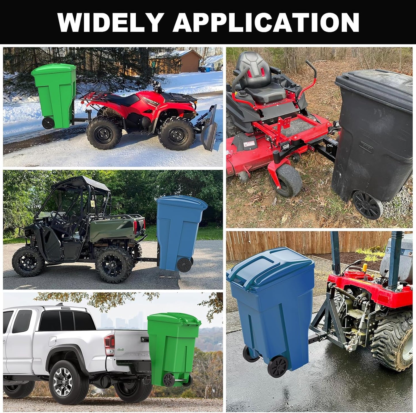 Newly Upgraded Adjustable Trash Can Hauler Hitch for 2" Receiver, Black Garbage Can Hauler Hitch for Car, Truck, SUV, UTV, ATV, Tractor, Trailer & Golf Cart, Single Can Carrier Trash Bin Hauler Hitch