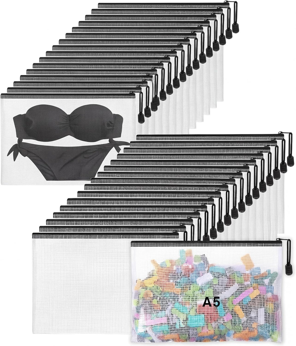 Jetec 32 Mesh Zipper Bags Bikini, Black, 9 x 7 Inch, 32 Pcs
