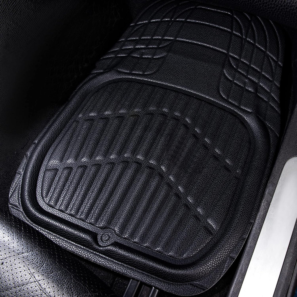 CAR PASS Leather Car Floor Mats -3D Waterproof All Weather Season, Universal Trim to Fit & Anti-Slip Burr Bottom Safety & Light Easy Clean Install for SUV Truck Auto & Durable Luxury (Black)