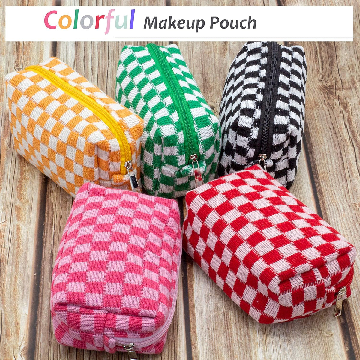 Checkered Makeup Bag for Purse, Small Travel Cosmetic Pouch,Hotpink,6 Pack