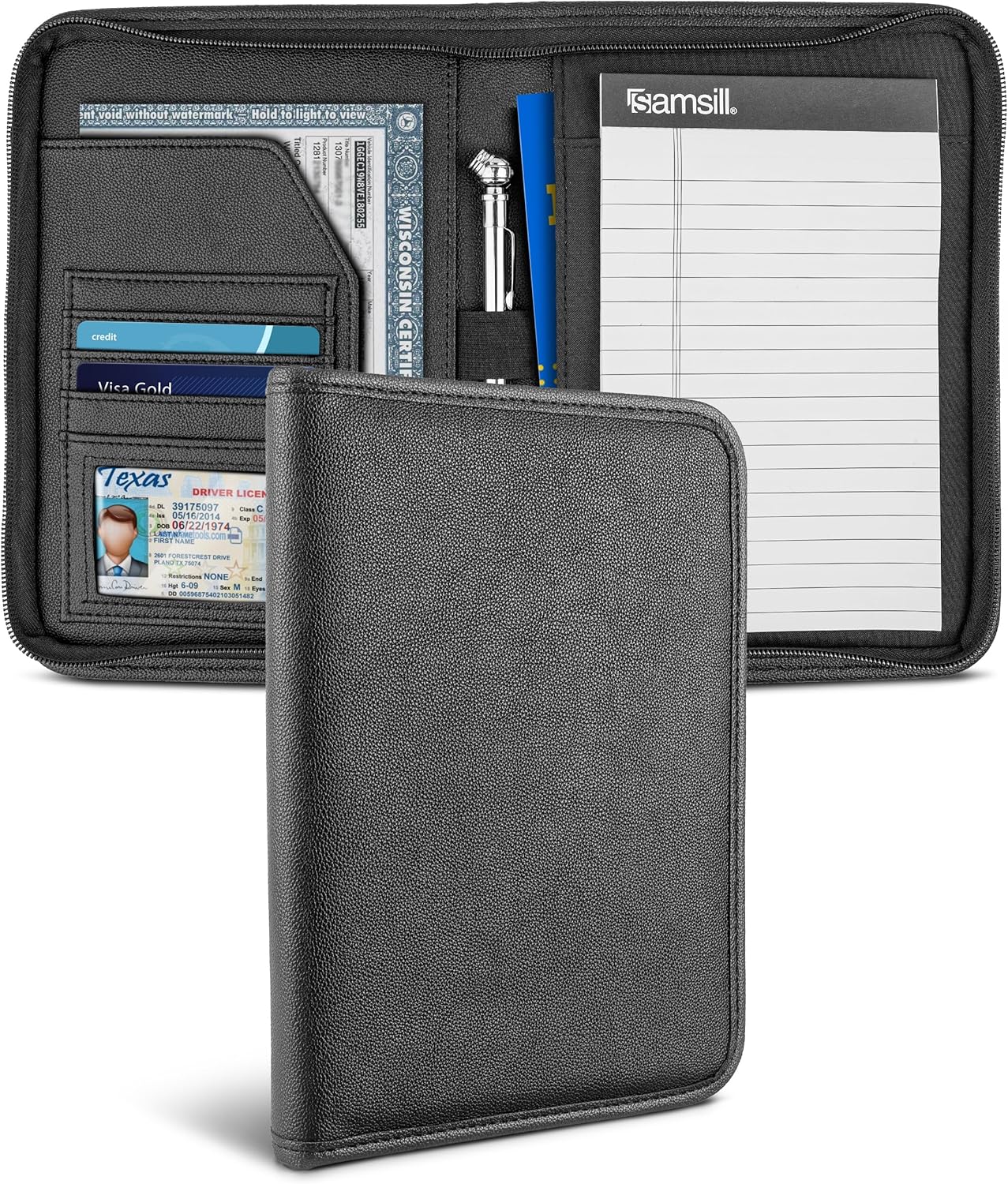 Samsill Car Registration and Insurance Holder, Owner's Manual Glove Box Organizer, 7.25 x 10 inches, Car Document Holder, Black