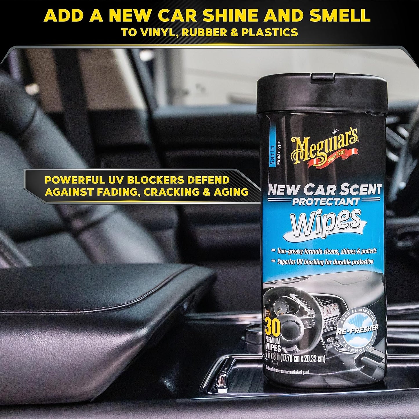 Meguiar’s New Car Scent Protectant Wipes, Car Wipes For Drivers &amp; Detailers—Car Cleaning Wipes That Clean, Protect And Freshen; Car Interior Wipes For Cars, Trucks &amp; Suvs - 30 Count