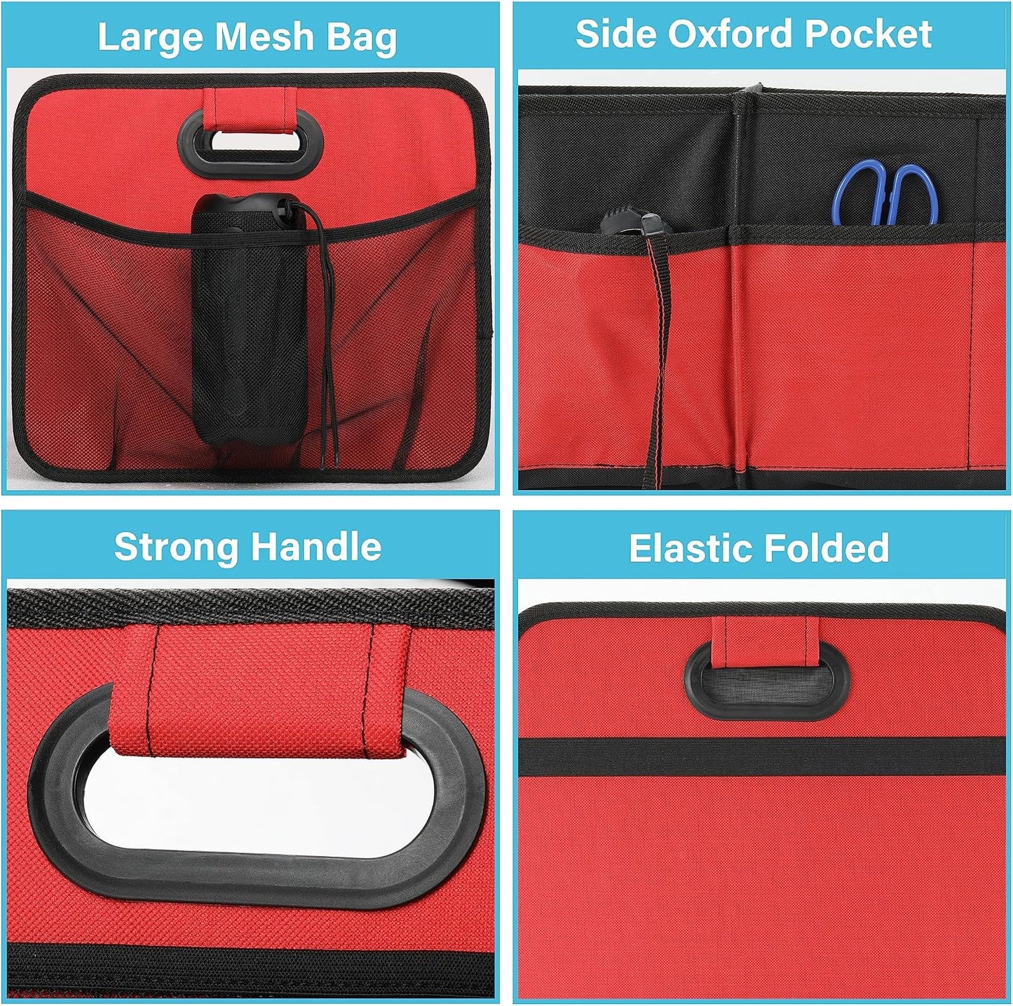 Simple Deluxe Car Trunk Organizer, 2 Compartments Collapsible Trunk Storage, Anti-slip Design, Made of Waterproof 600D Oxford Polyester, Suitable for SUV, Minivan, Standard Size, Red, 2 Pack