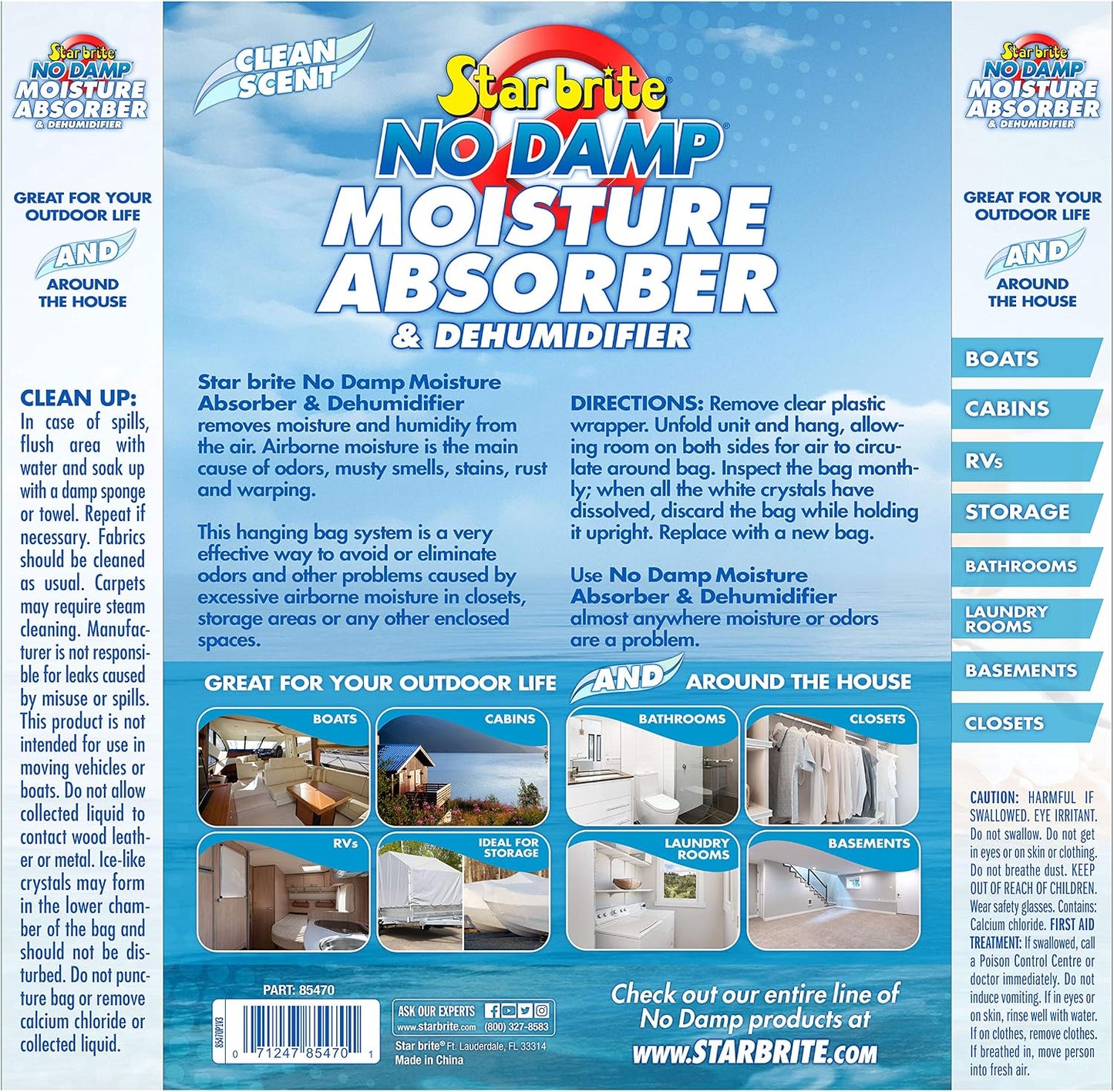 STAR BRITE No Damp Moisture Absorber & Dehumidifier Hanging Bag - Simple, Portable, Humidity Control for Boats, RVs, Seasonal Homes & More - Prevent Odor & Moisture Damage - 16 OZ (085470)