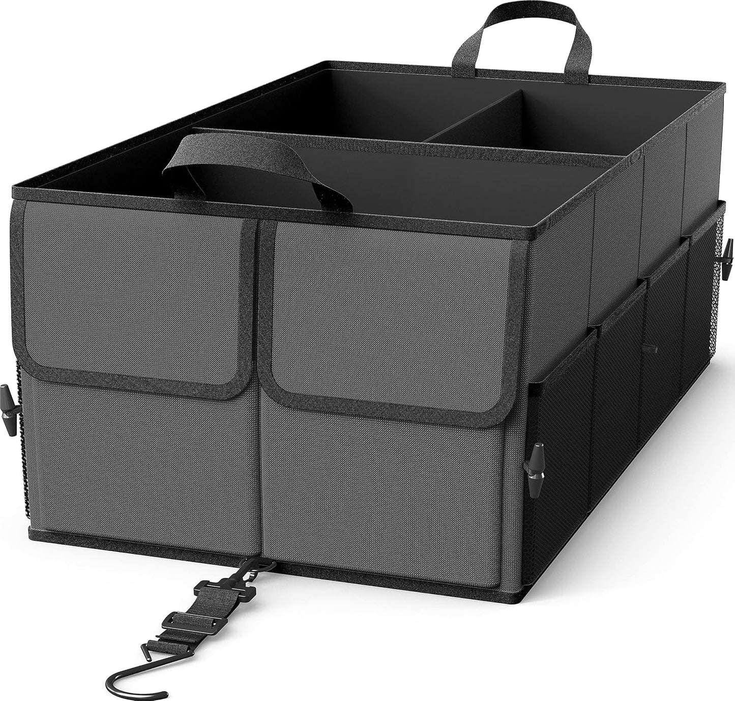 EPAuto Foldable Car Trunk Organizer for SUV, 3-Compartment, Dark Gray | with Removable Divider, Side Pockets and Securing Straps