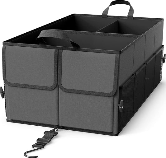 EPAuto Foldable Car Trunk Organizer for SUV, 3-Compartment, Dark Gray | with Removable Divider, Side Pockets and Securing Straps