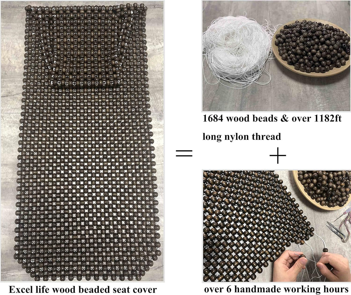 Natural Wood Beaded Seat Cover Massaging Cooling Cushion for Car Truck. Keeps The Back from Getting Sweaty While Driving. Makes Driving More Bearable and Less Painful On Long Trips