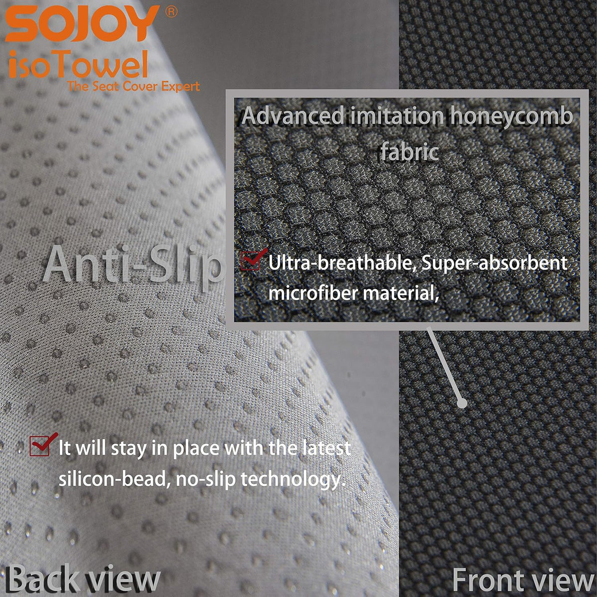 Sojoy IsoTowel Front Car Seat Cover-Microfiber Car Seat Protector Sweat-Quick Dry Non-Slip Seat Towel Cover-Honeycomb Cloth Four Seasons All Weather (Black)