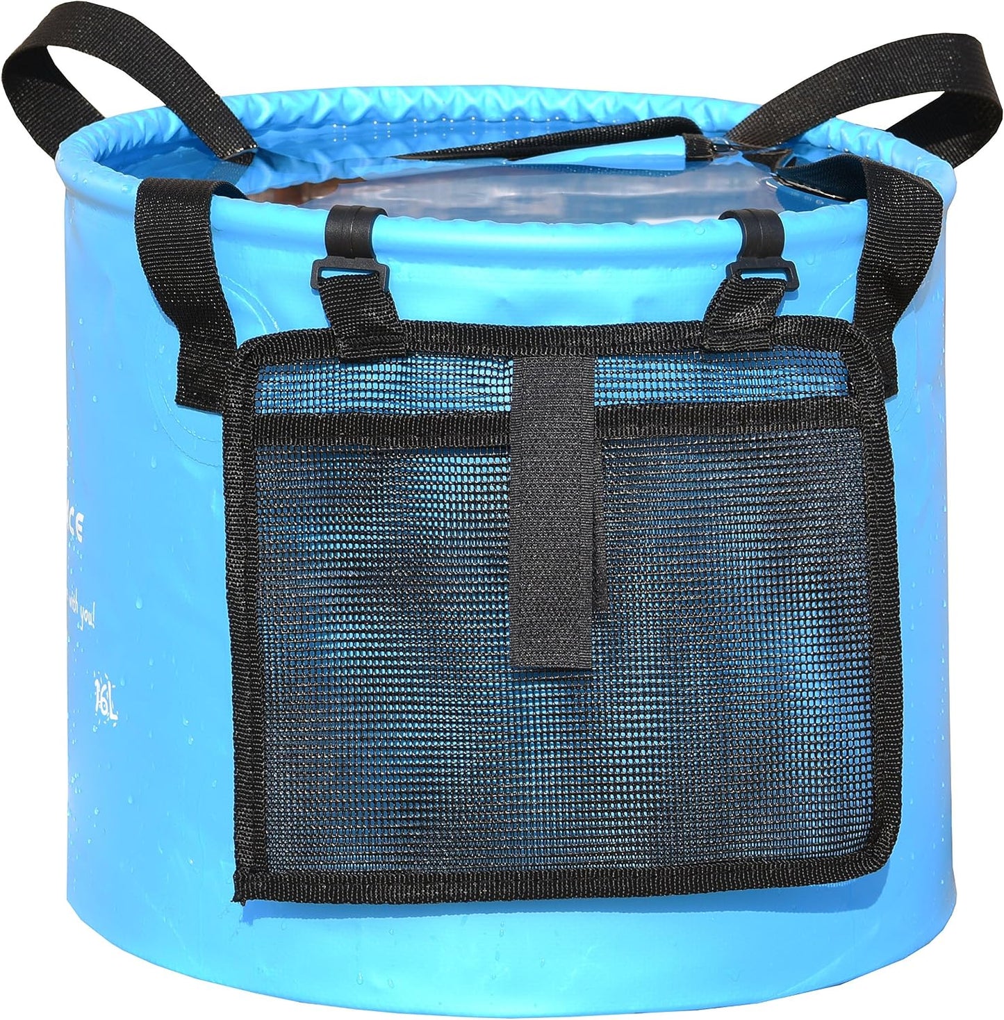 Freegrace Collapsible Bucket with Mesh Tool Pocket - 10L, 16L &amp; 23L Portable Folding Water Container - Heavy Duty 500D Tarpaulin, BPA-Free Wash Basin for Camping, Fishing, RV, and Car Washing