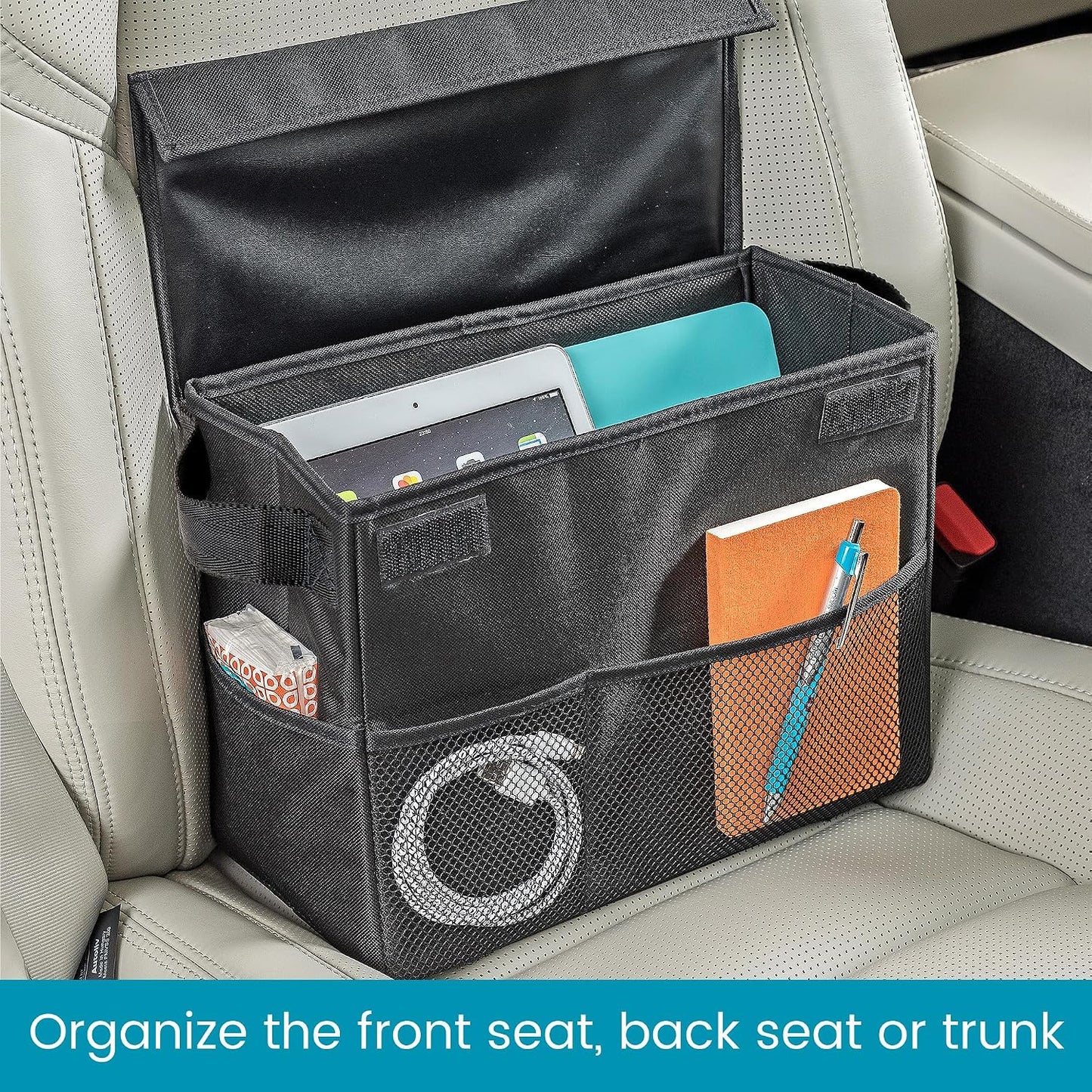 High Road Carganizer Car Storage Bin with Lid - Multipurpose Storage Box for Car for the Back Seat, Front Seat or Trunk - Univeral Car Organizer Fits All Vehicles