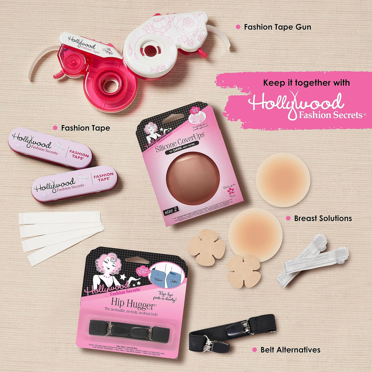Hollywood Fashion Secrets Style Emergency Kit – Your Compact, On-the-Go Wardrobe Savior with Fashion Tape, Lint Sheets, Stain Remover &amp; Deodorant Sponge, 14 Piece Set