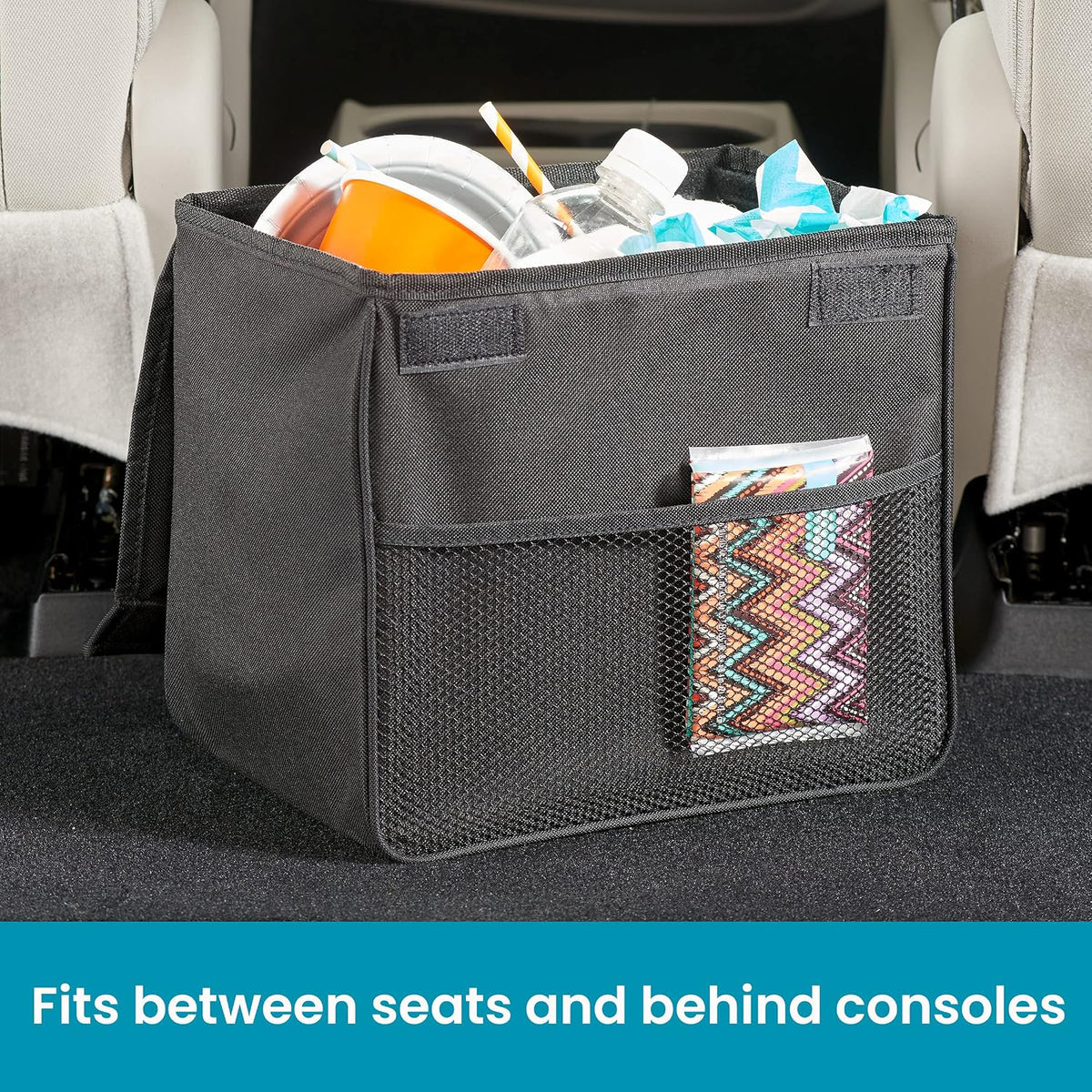 Weighted Car Trash Can with Lid, Storage Pocket and Leakproof Liner