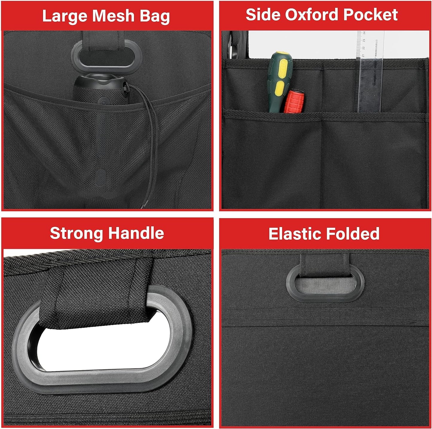 Simple Deluxe Car Trunk Organizer, 2 Compartments Collapsible Trunk Storage, Anti-slip Design, Made of Waterproof 600D Oxford Polyester, Suitable for SUV, Minivan, Truck, Standard Size, Black New