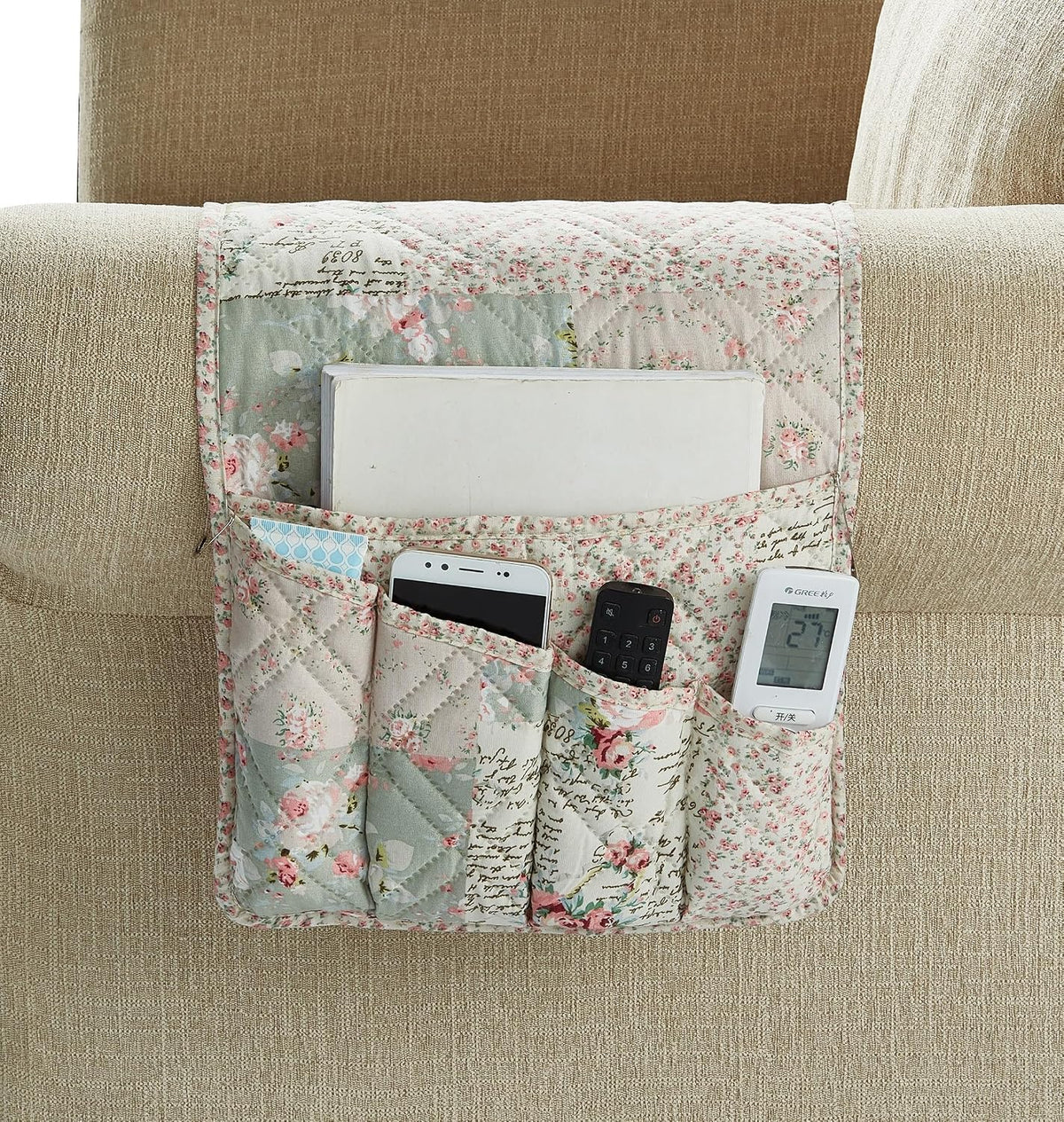Brilliant Sunshine Grey Flowers Patchwork Couch Armrest Cover, 35"×13"