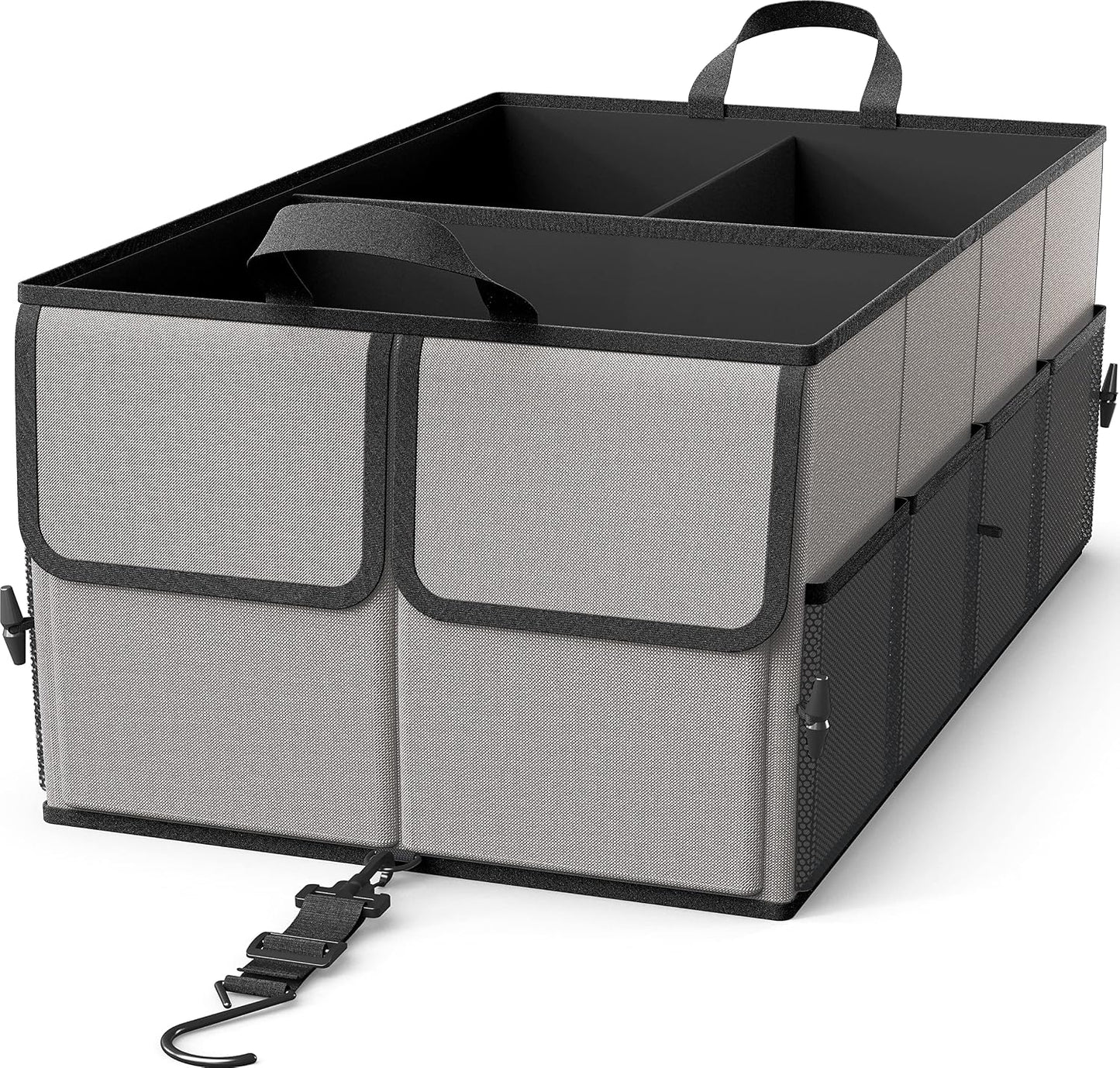 EPAuto Foldable Car Trunk Organizer for SUV, 3-Compartment, Dark Gray | with Removable Divider, Side Pockets and Securing Straps