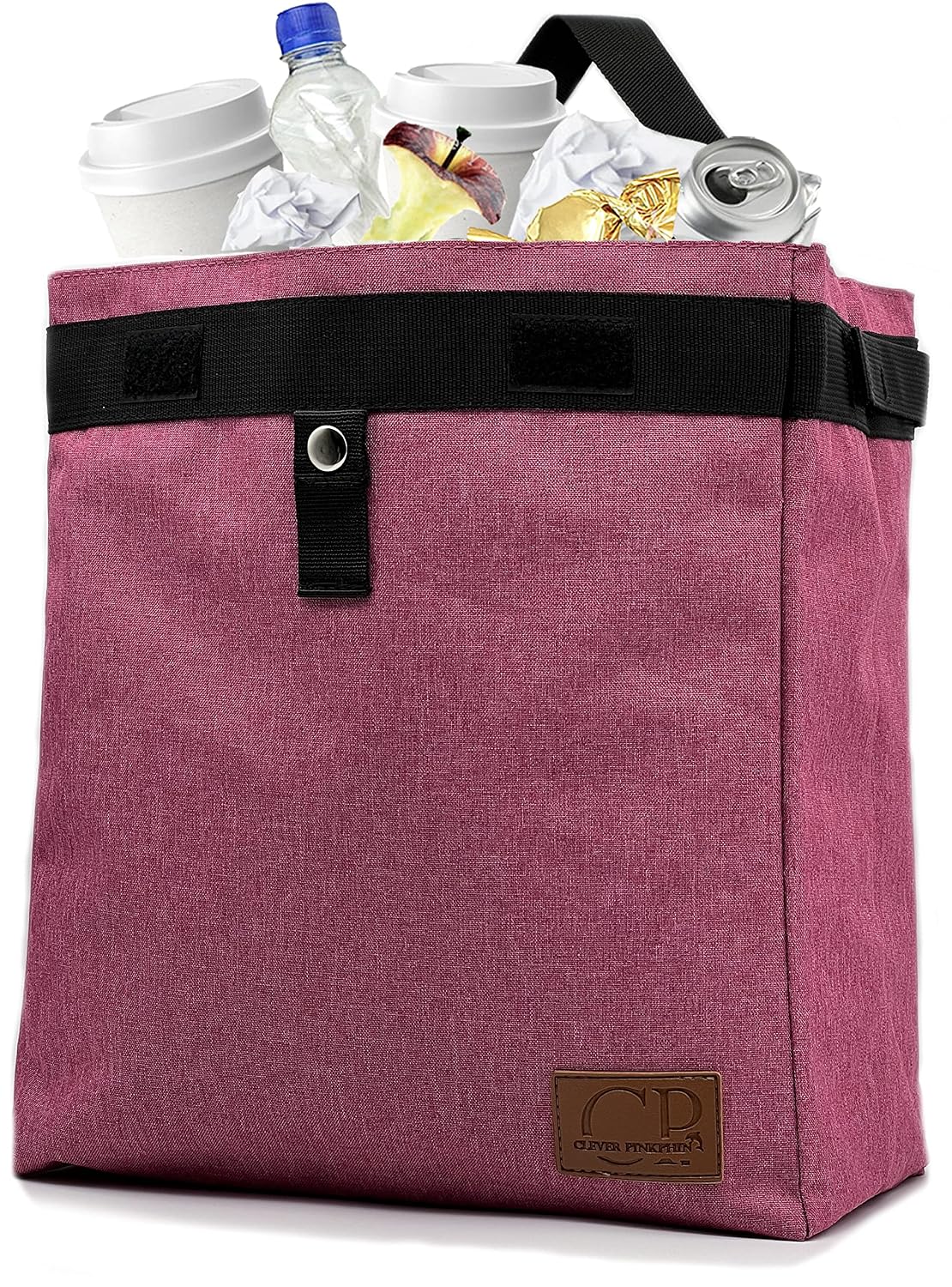 Car Trash Can Hanging for Headrest, Extra Large Waterproof Auto Garbage Bag Organizer, Collapsible Vehicle Waste Bin, Backseat and Side Door (Pink)