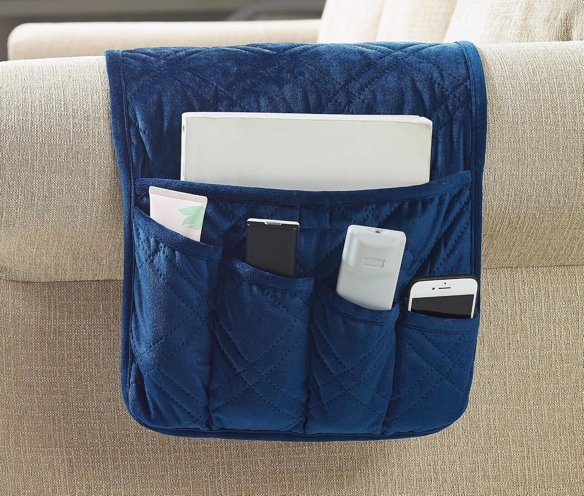 Brilliant Sunshine Dark Blue Velvet Couch Armrest Cover, 35"×13"