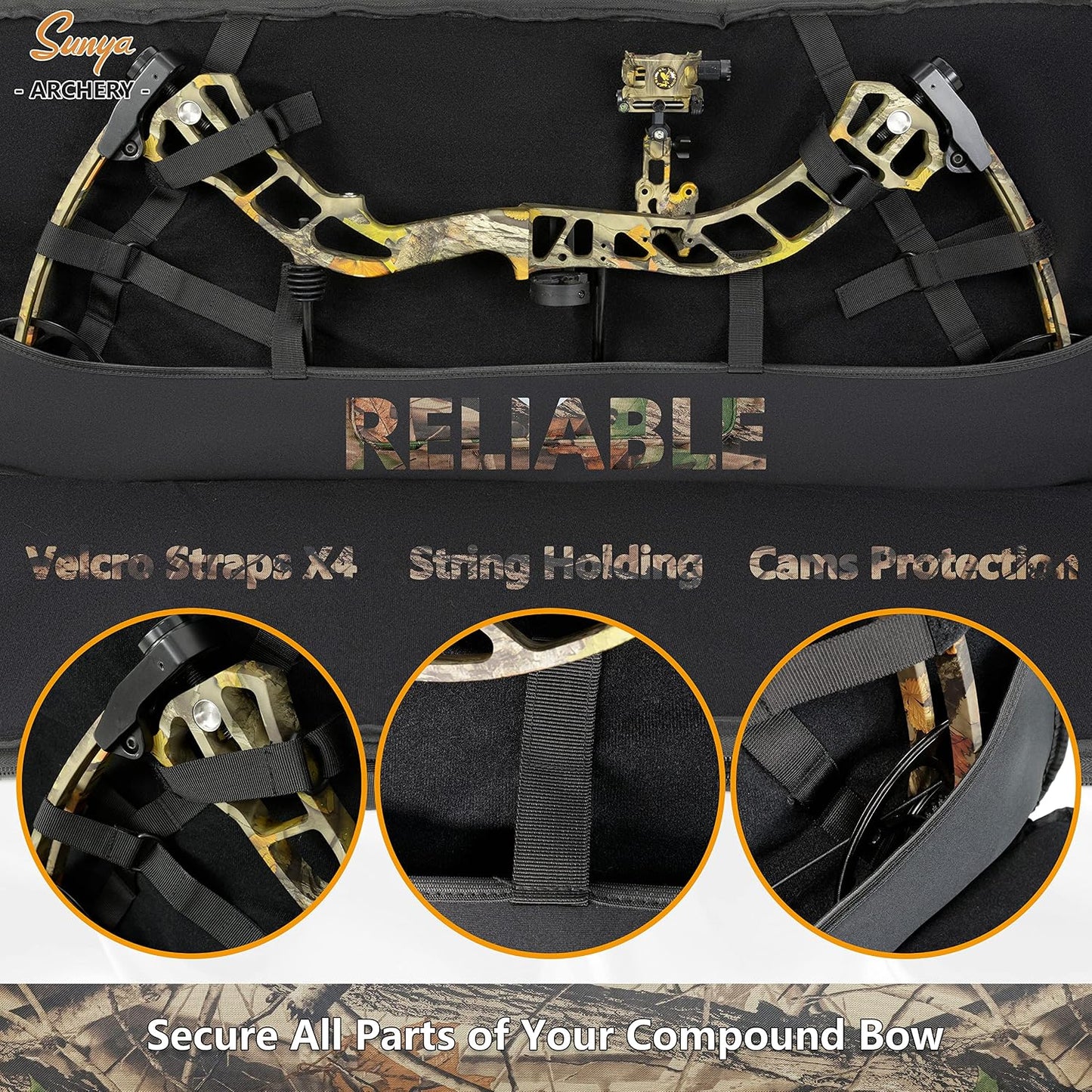 SUNYA Compound Bow Case with Molle System - Neoprene Bow String Protection & Padded Shoulder Sling - Soft Carrying Case for Archery Accessories, Equipment