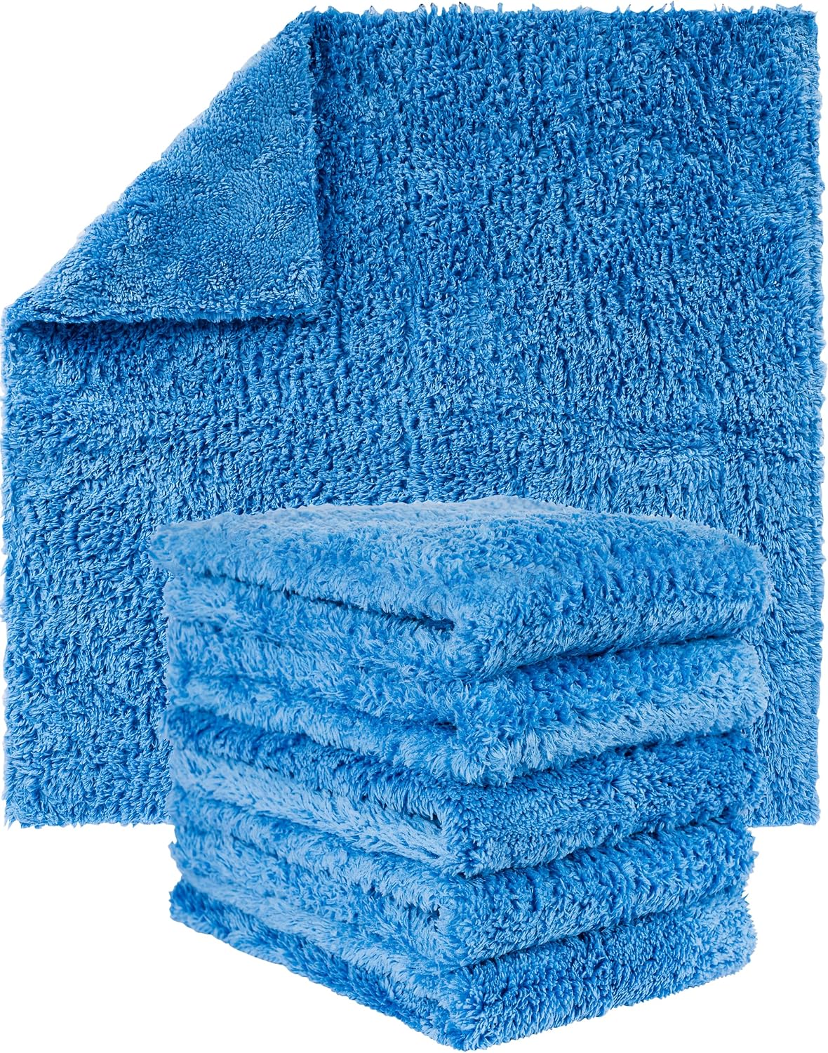 GREEN LIFESTYLE Chamois Cloth Microfiber Cleaning Cloth 6 Pack, Borderless Microfiber Towels Cleaning, Car Microfiber Towel, Drying Towels for Сars, Car Wash Towels (16" x 16", Blue) (6 Pack – 16x16)