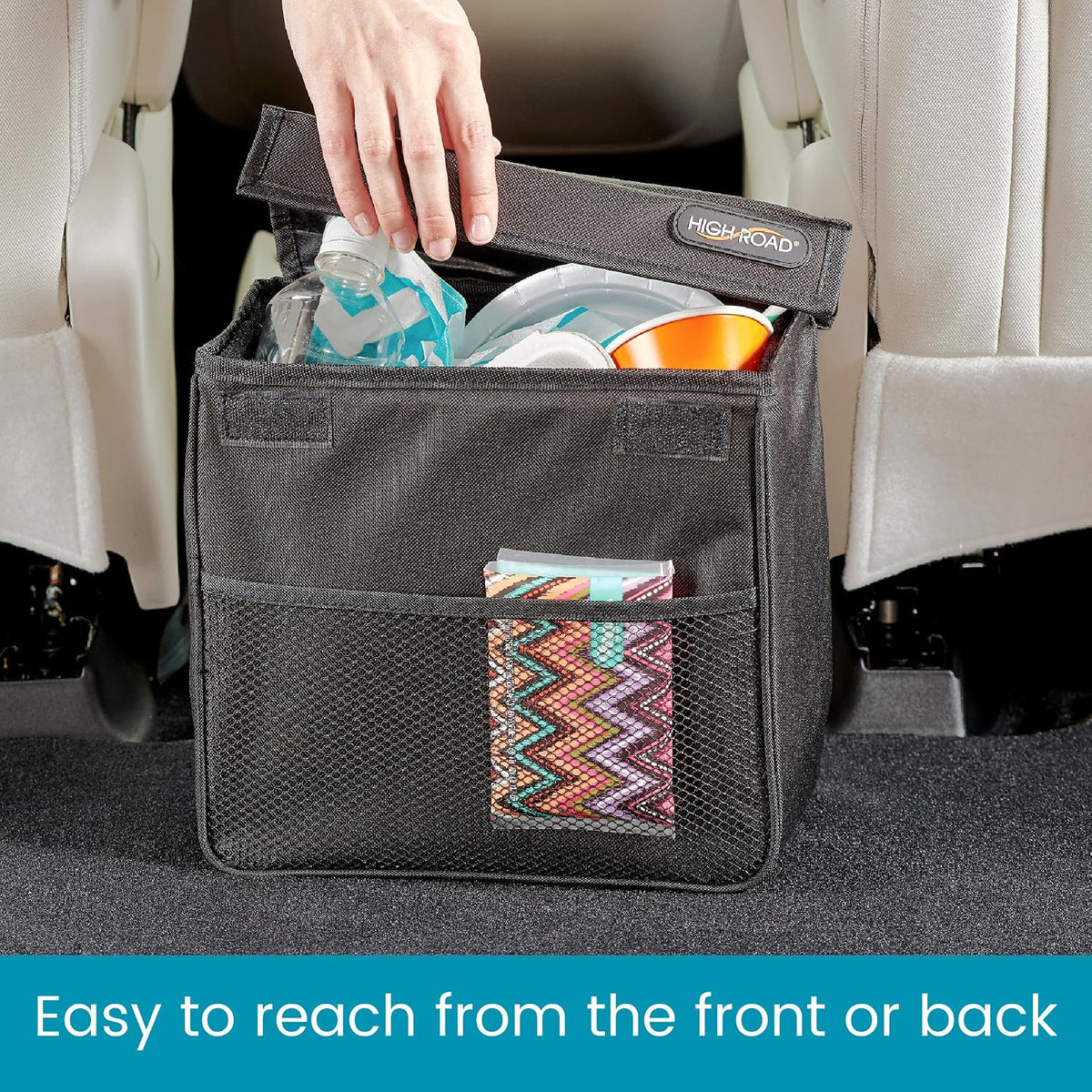 Weighted Car Trash Can with Lid, Storage Pocket and Leakproof Liner