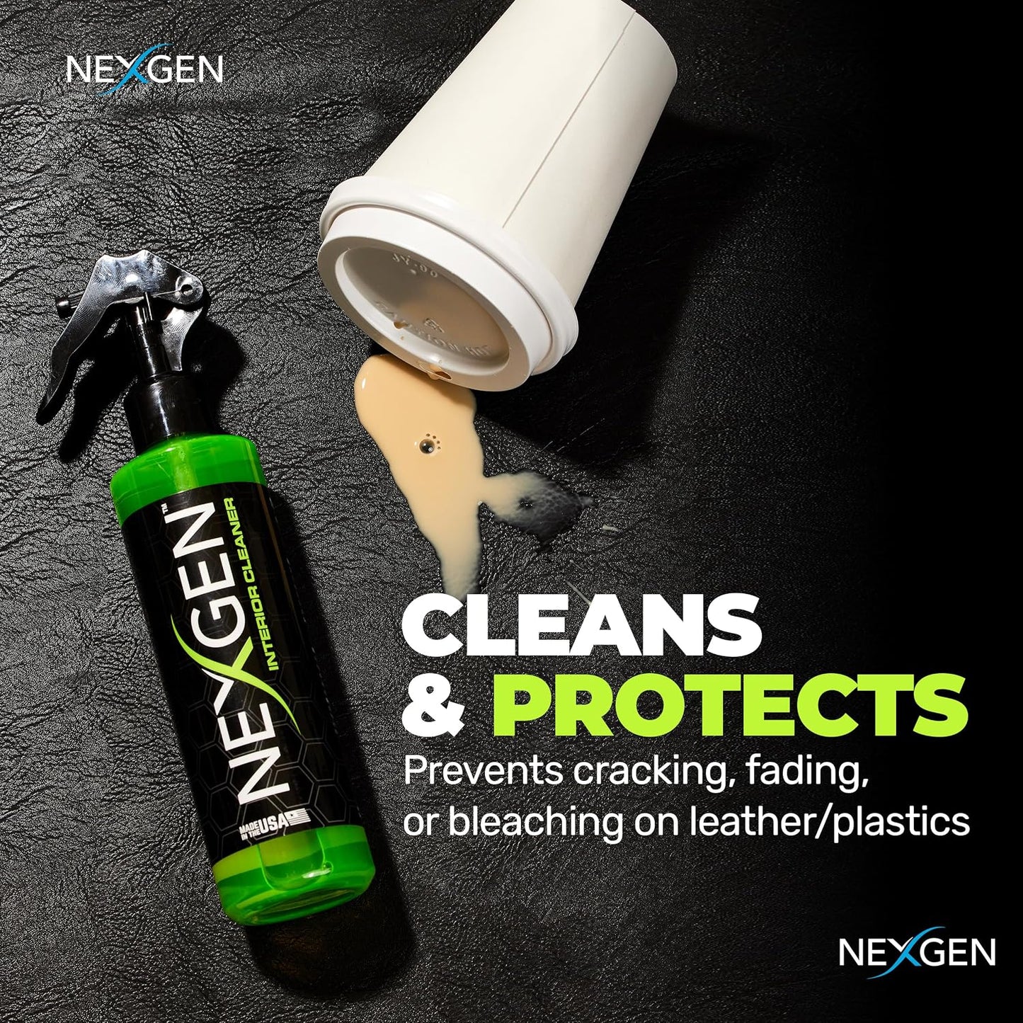 Nexgen Interior Cleaner (8oz) - UV Protection & Residue-Free Professional Finish - On-The-Go Car Detailing - Car Cleaning Supplies - for Leather, Dash, Glass & Upholstery