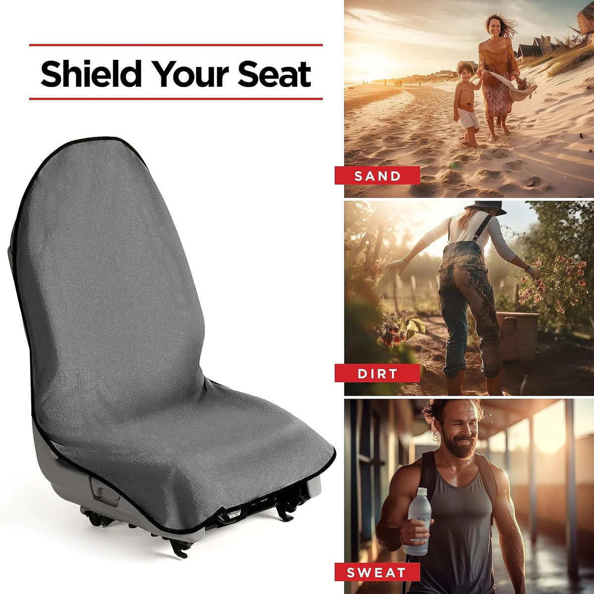 lebogner Waterproof Sweating Car Seat Cover for Post Gym Workout, Running, Swimming, Beach and Hiking, Universal Fit Anti-Slip Bucket Seat Protector for Cars, SUVs and Trucks, Machine Washable, Grey
